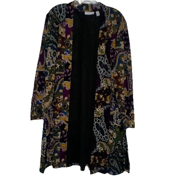 Susan Graver Women’s LP Open Long Cardigan Floral Paisley Print Rich Eclectic - Picture 1 of 9